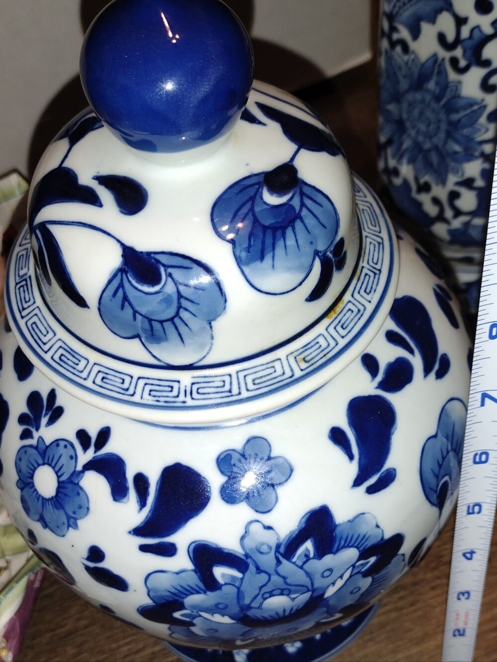 Blue and White Floral Lotus Peony Porcelain Ginger Jar - Picture 6 of 8
